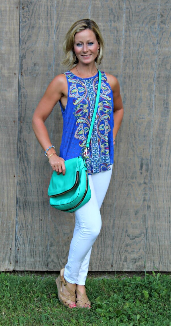 September Stitch Fix Review from Primally Inspired  Tucker Mix Print Split Back Tank with Urban Expressions Crossbody Bag