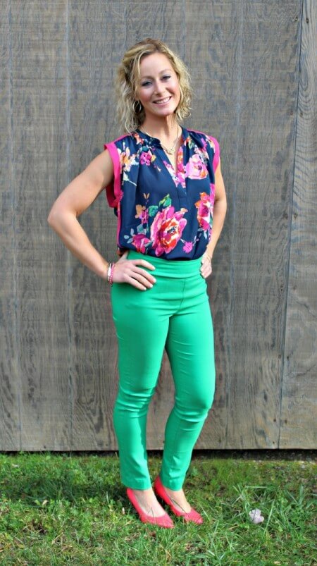 November Stitch Fix Review from Kelly at Primally Inspired 19 Cooper Lizza Floral Print Short Sleeve Blouse in Navy with Margaret M Emer High Waisted Pant