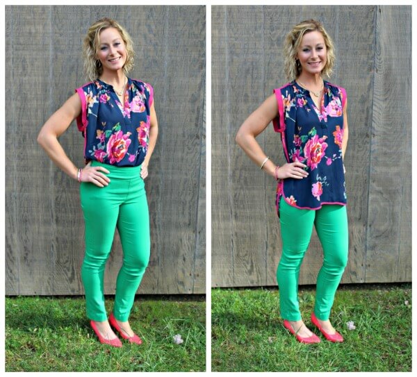 November Stitch Fix Review from Kelly at Primally Inspired  19 Cooper Lizza Floral Print Short Sleeve Blouse with Green Margaret M High Waisted Pants