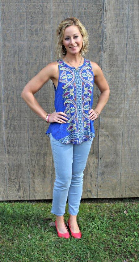 November Stitch Fix Review from Kelly at Primally Inspired Level 99 Patrick Cropped Chino Pant in Light Blue with Tucker Mixed Print Split-Back Tank