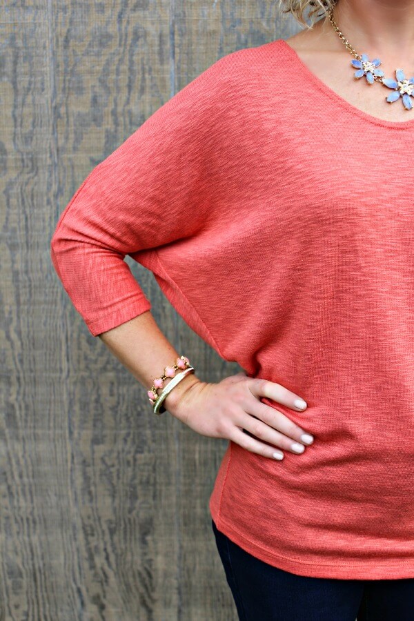 November Stitch Fix Review from Primally Inspired  Laila Jayde Bowie Solid Doman Sleeve Top in Coral