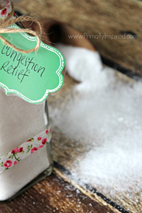 Congestion Relief Bath Salts Recipe from Primally Inspired (relieves congestion and sinus pressure!)