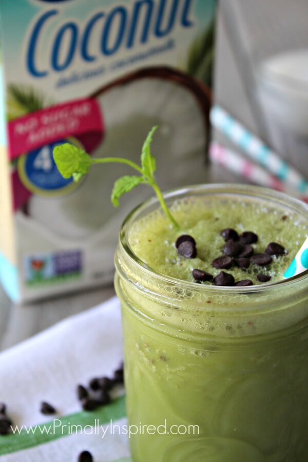 Dairy-Free Matcha Mint Chip Frappé Recipe  - No Refined Sugar Smoothie | Primally Inspired