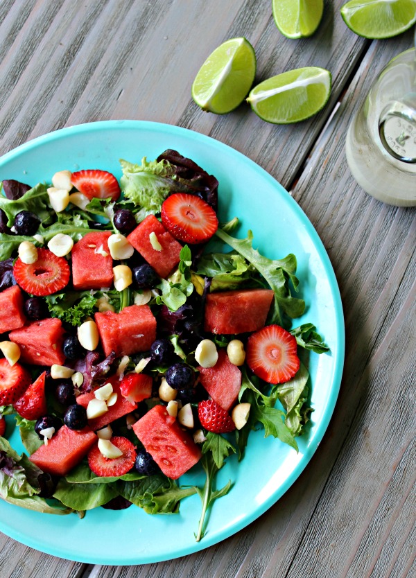 This is a party favorite! It's really healthy, too! Watermelon Salad with Coconut Lime Dressing (Paleo, Vegan)