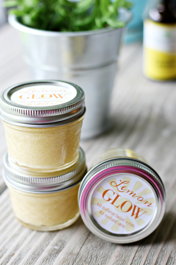 DIY Lemon Face Scrub with free printable labels. This recipe gives you the smoothest, glowing skin!