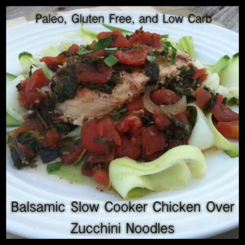 Balsamic Slow Cooker Chicken Over Zucchini Noodles