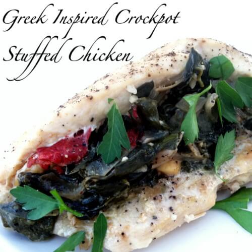 Greek Inspired Stuffed Chicken Breasts in the Crockpot
