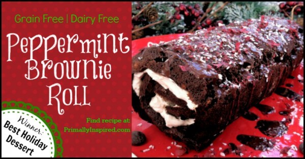 Paleo Peppermint Brownie Roll PrimallyInspired.com