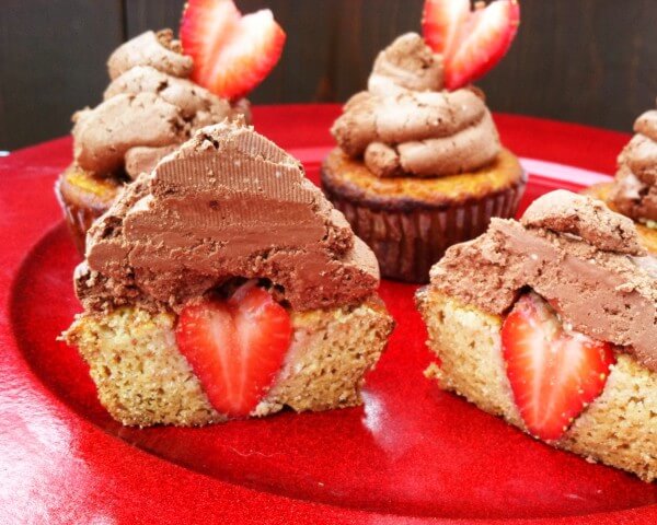 Vanilla Cupcakes with a Strawberry Surprise (Grain, Dairy, Nut Free)
