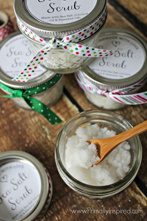 Sea Salt Scrub Recipe from Primally Inspired with Free Printable Labels