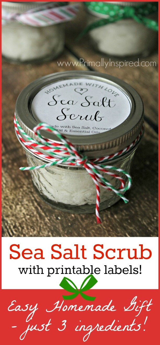 Sea Salt Scrub Recipe from Primally Inspired with Free Printable Labels
