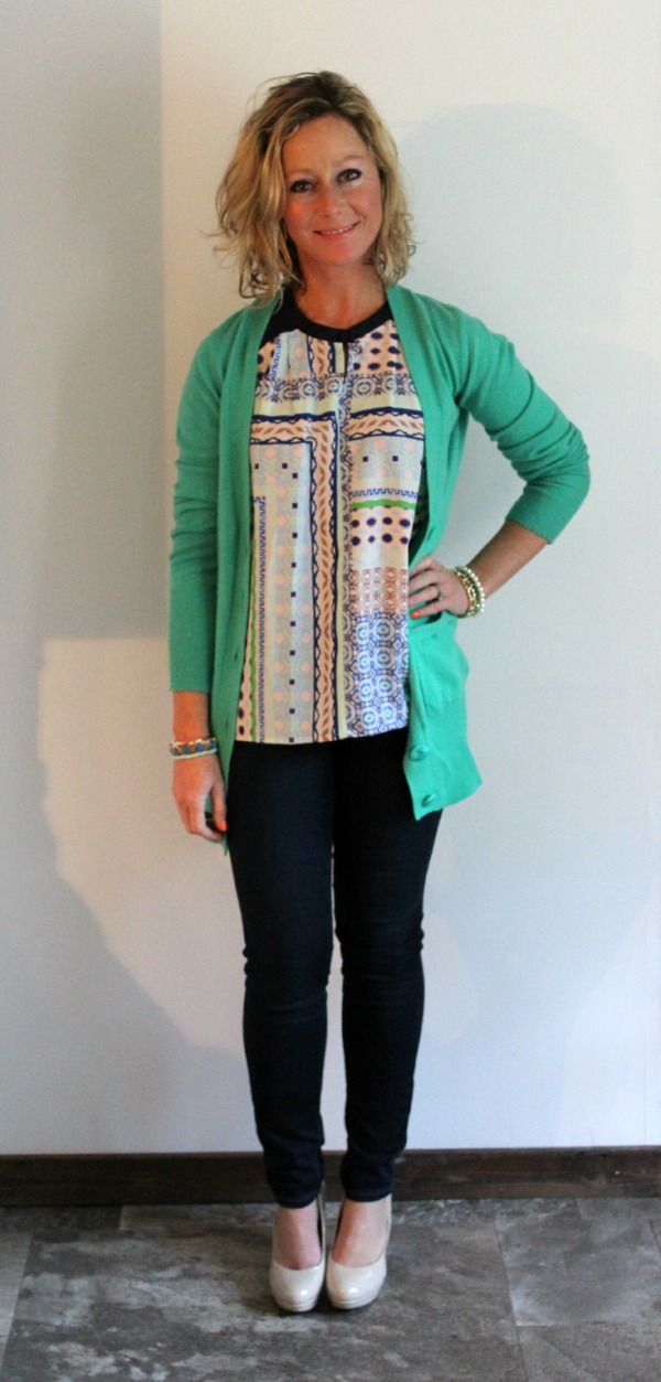 Stitch Fix Review Janice Graphic Print Blouse with Donelle V-Neck Button-Up Cardigan