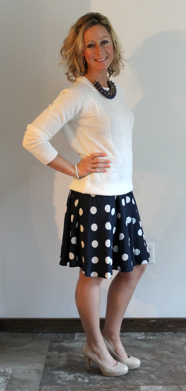 Stitch Fix Review Tiffany Textured Crew Neck Sweater with Polka Dot Skirt