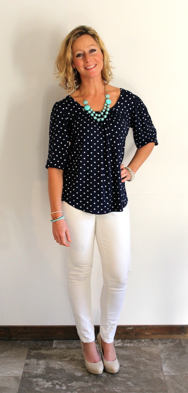 Stitch Fix Review Tracy Dot Print Cross Back Knit Top (Primally Inspired)